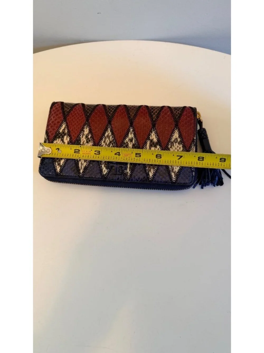 Tory Burch Taylor Zip Continental Wallet Snake-Embossed Leather Harlequin Tassel